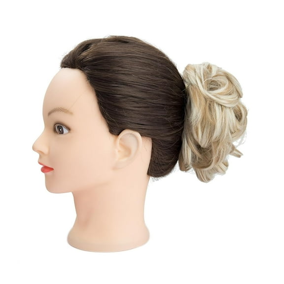 FGERFE-Messy Bun Hair Pieces for Women Hair Bun Extension Dark Ash Blonde mix Bleach Blonde Bow Claw Clip Faux Hair Buns Curly
