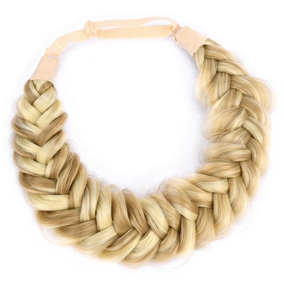 FGERFE-Messy Wide 2 Strands Synthetic Hair Braided Headband Classic Chunky Braided Hair Headbands Elastic Stretch Braid Headbands(Highlighted Golden Brown)