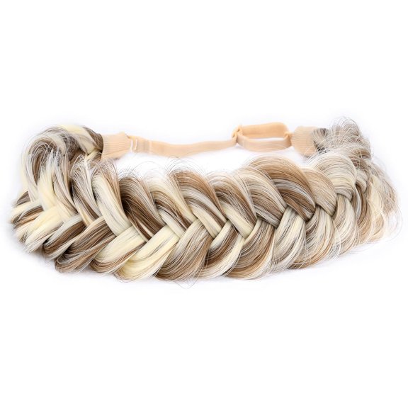 FGERFE-Messy Wide 2 Strands Synthetic Hair Braided Headband Classic Chunky Hair Braid Elastic Stretch Braid Headbands for Women Girl (Highlighted Ash Brown)