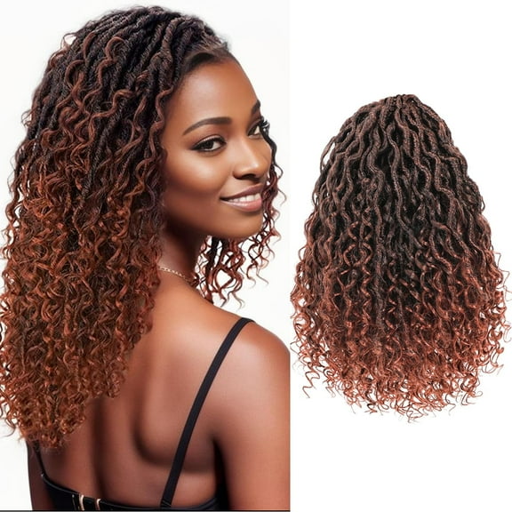 FGERFE-New Goddess Locs Crochet Hair with Culy End 8 Packs 10Inch Copper Red River Locs Braids Hair for Black Women Curly Faux Locs Braids Hippie Locs Boho Protective Hairstyle Hair Extensions(#T1B/3