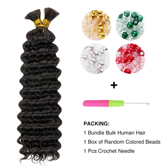 FGERFE-Niawigs Deep Curly Double Drawn Bulk Human Hair for Braiding No Weft Full to Bottom 100 Percent Human Braiding Hair for Black Women 16 Inches 100 Gram Natural Color