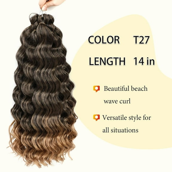 FGERFE-Ocean Wave Crochet Hair 14IN Water Wave Crochet 7Packs Deep Wave Curl Braiding Hair for Black Women Synthetic Hair (14inch(pack of 7), t27)
