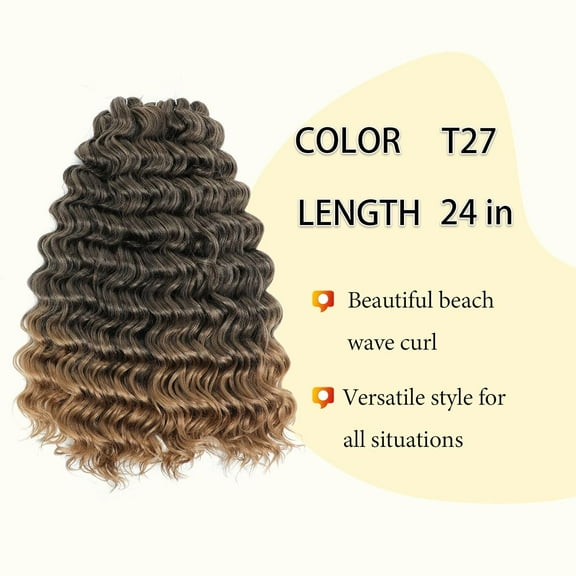 FGERFE-Ocean Wave Crochet Hair-24inch 6Packs Curly Braiding Hair Ombre Blonde Deep Wave Crochet Hair for Black Women Water Wave Synthetic Hair T27