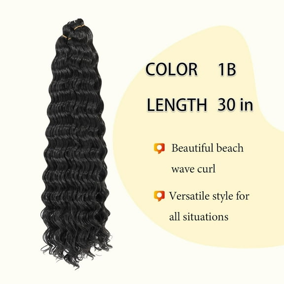 FGERFE-Ocean Wave Crochet Hair 30inch 3Packs Wet And Wavy Crochet Hair Curly Braiding Hair for Black Women, Beach Curl Crochet Hair Deep Wave Crochet Hair Extensions 1B