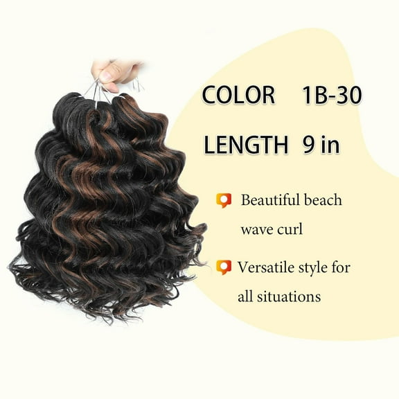 FGERFE-Ocean Wave Crochet Hair 9inch 8Packs Curly Braiding Hair for Black Women Deep Wave Crochet Hair Extensions P1B/30