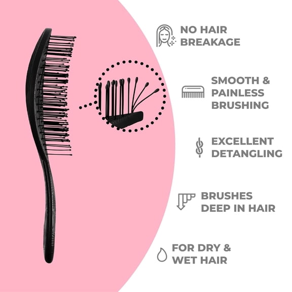 FGERFE-Organic Detangling Hair Brush for Women, Men & Children - Does not Pull on Hair - Hair Straightening Brushes for Straight, Curly & Wet Hair - Unique Wave Hairbrush Black