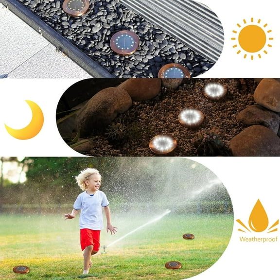FGERFE-Outdoor In-Ground Lights Solar Disc Lights Outdoor Garden In Ground Landscape Light 4 Pack 12 led for Pathway Yard Patio Walkway