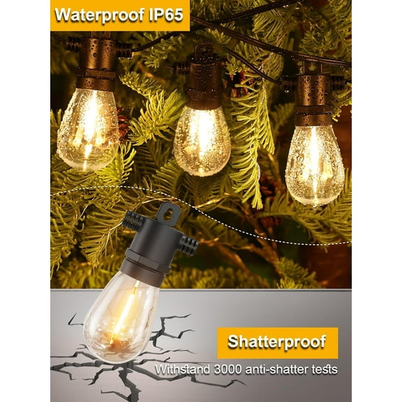 FGERFE-Outdoor String Lights 100 FT, Patio Light for Outside with Shatterproof Bulbs, Waterproof LED Hanging Lights for Cafe Backyard Bistro Party, Warm White