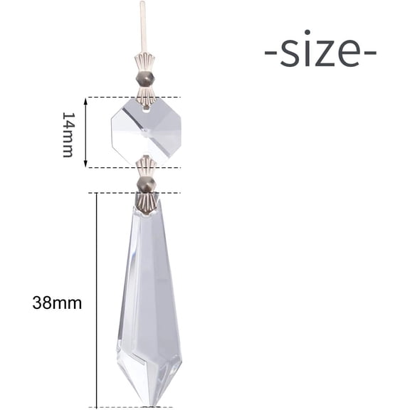 FGERFE-Pack of 10 Replacement Clear Maple Leaf Chandelier Crystal Prisms Pendants Shiny Glass with Octagonal Crystal Beads and Metal Split Ring for Lamp Decoration Jewelry Making (38mm)