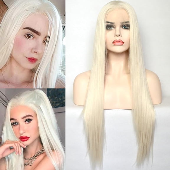 FGERFE-Platinum Blonde T Lace Front Wigs Synthetic Silky Straight Hair for Fashion Women Replacement Wigs Half Hand Tied Natural Hairline (Blonde, 22)