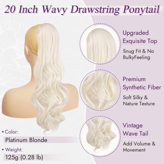 Pony hair pcs topper Blonde ponytail 18 inch long Amazon.com : 18 Inch Human Hair Ponytail 70g Long Wrap  main image 3