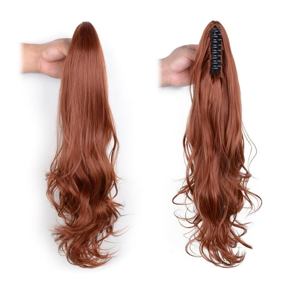 FGERFE-Ponytail Extension 20 Inch Claw Clip in Drawstring Ponytail Hair Extensions for Women Long Curly Wavy Synthetic Pony Tails Hairpiece Copper Red