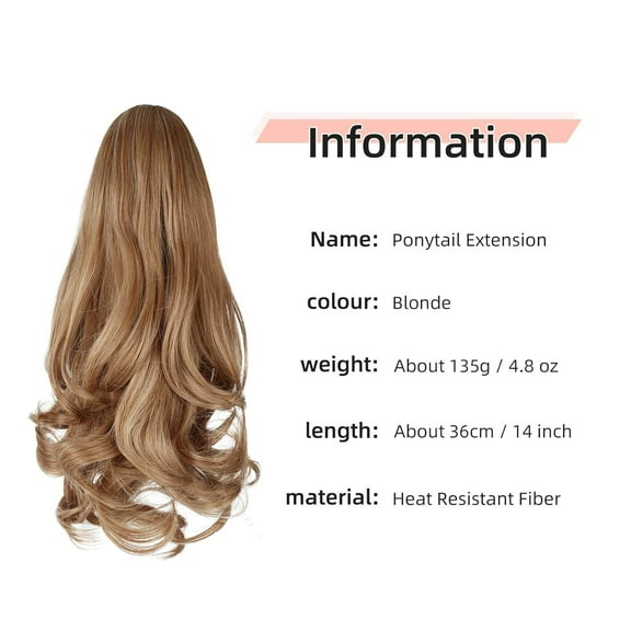 FGERFE-Ponytail Extension, Clip on Ponytails for Women, 14" Claw Clip in Short Curly Wavy Pony Hair Extension for Women - Blonde