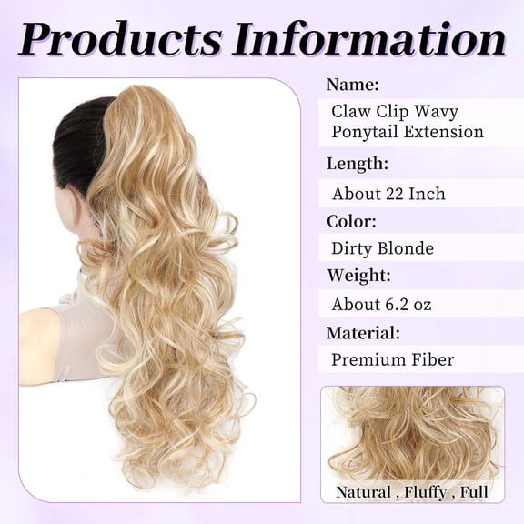 FGERFE-Ponytail Extension Curly Wavy, 22" Claw Clip Ponytail Extensions for Women, Fluffy Long Wavy Curly Fake Pony Tail Clip in Hair (27/613#, 22 Inch)