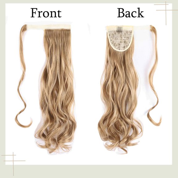 FGERFE-Ponytail Extension Curly Wavy Pony Tails Wrap Around Hairpiece Claw Synbthetic Clip in Long Hair Extensions Magic Paste Hair Wraps Hair Pontail for Women and girls(Pack of 1)Medium Blonde(18#)