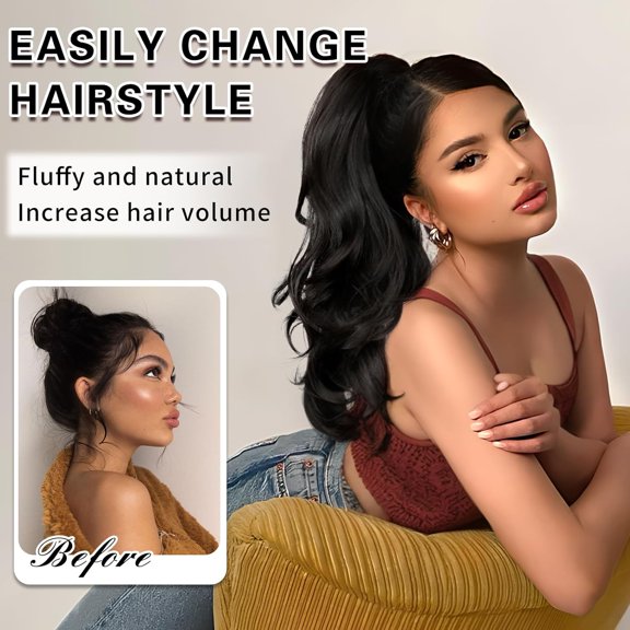 FGERFE-Ponytail Extension, Drawstring Ponytail Extension for Women 20 Inch Long Wavy Pony Tails Clip in Ponytail Hair Extensions Synthetic Layered Ponytail for Daily Use