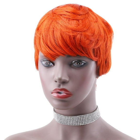 FGERFE-Short Bob Human Hair Wigs Orange Pixie Cut Wig Short Bob Glueless Human Hair Wigs for Black Women (530#)