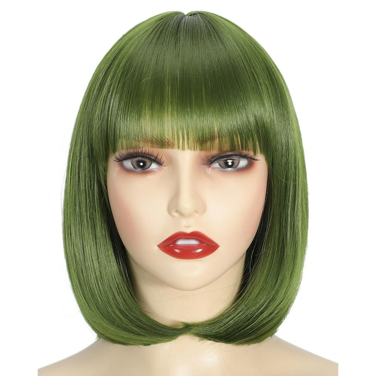 FGERFE-Short Bob Wig with Bangs, Synthetic Straight Hair Wigs for