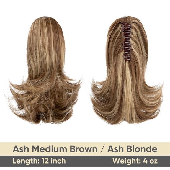 FGERFE-Short Claw Clip Ponytail Extension Drawstring Curly Fake Faux Jaw Balayage Hairpiece Hair Piece Wavy High Pony Tails Synthetic Heat Friendly Fiber for Women Girls Kids