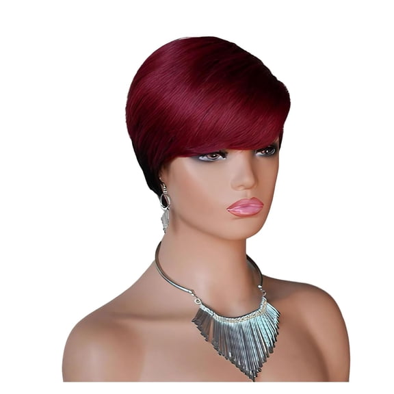 FGERFE-Short Pixie Cut Wig Human Hair for Black Women Layered Full Machine Made Wig Glueless Wear and Go Natural Looking (#T1b/99J)
