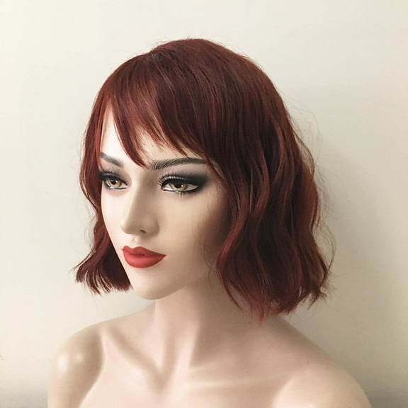 FGERFE-Short Wavy Bob Wig with Fringe Bangs,Short Ginger Red Wigs for Women,Heat Resistant Wigs for Daily,Party
