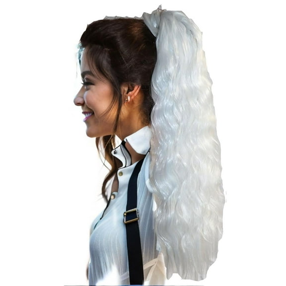 FGERFE-Single Color Corn Wave Ponytail Extension Long Wavy Curly Velcro Wrap Around Pony Tail Heat Resistant Synthetic Hairpiece for Women (White)