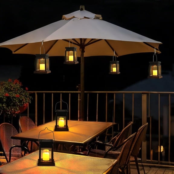FGERFE-Small Solar Lanterns Outdoor Waterproof, Hanging Solar Lights Garden Decor for Outside, Gifts for Women Mom, Flickering Flameless Candle Mission Lights for Table,Outdoor,Party Decorative 2P