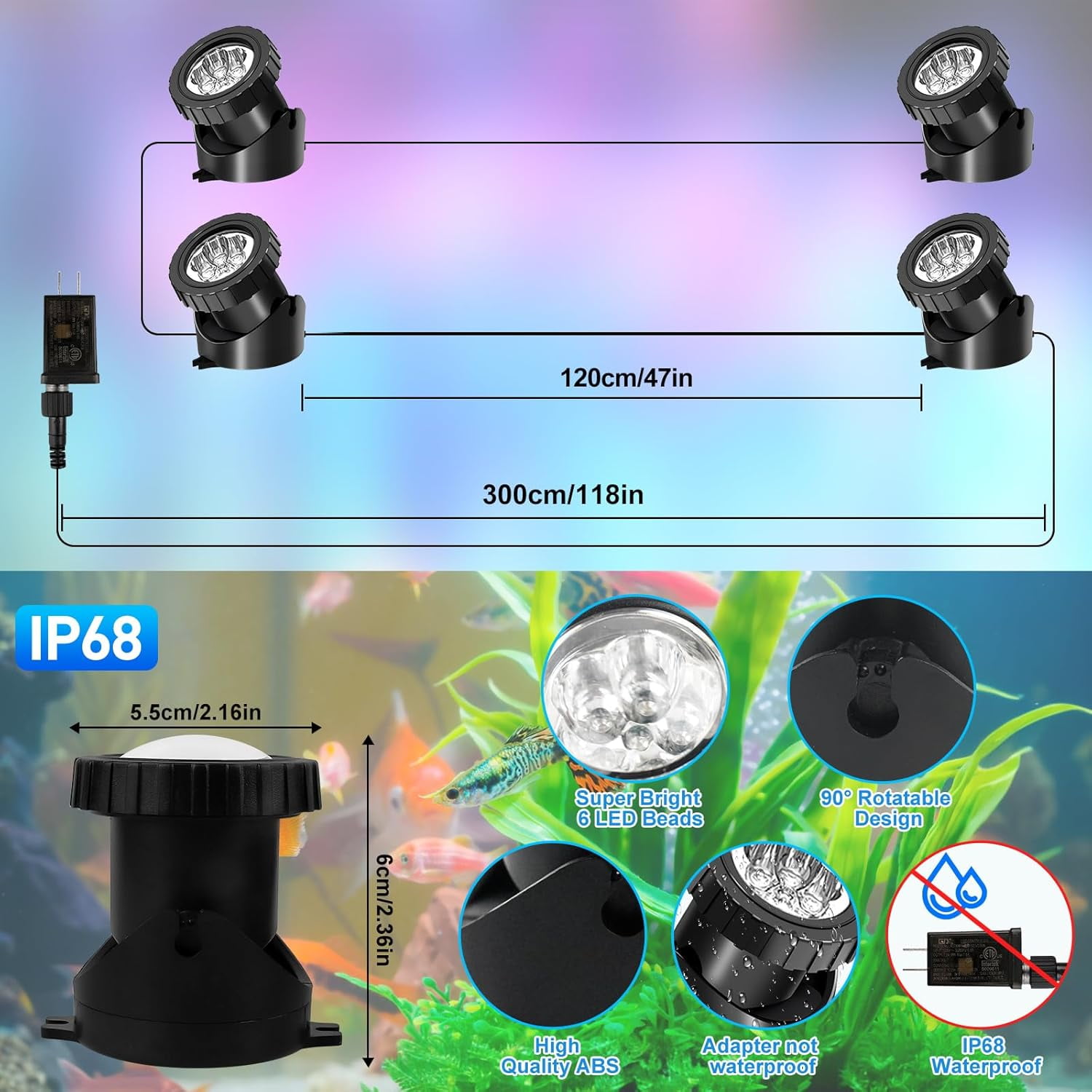 View of FGERFE-Smart Bluetooth LED Pond Lights IP68 Waterproof Submersible ...