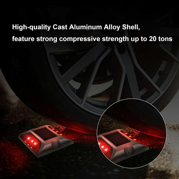 FGERFE-Solar Driveway Dock Lights, IP68 Waterproof Deck Lights Outdoor, Warning Step Reflective Road Marker for Sidewalk Stair Garden Pathway Walkway (2 Pack, Red)