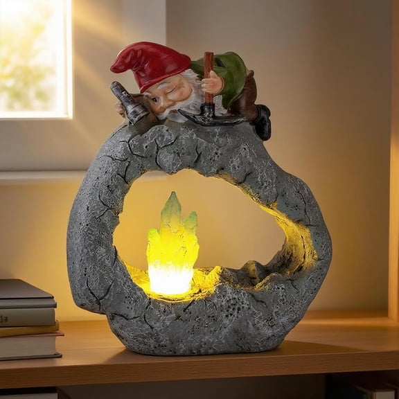 FGERFE-Solar Garden Gnome Statue Decorative,Humor Gnome Decor,Crystal Elf Garden Patio Decor,Animal Resin Sculptures,Elf Statue Ornaments for Outdoor,Home Gardens Dcor Accents,Yard Lawn Ornaments