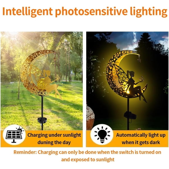FGERFE-Solar Powered Moon Flower Fairy Light, Garden Decorative Wrought Iron Beautiful Fairy Ground Light, Wireless Dusk to Dawn LED lamp Waterproof.