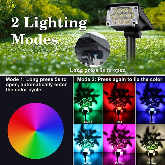 FGERFE-Solar Spot Lights Outdoor Color Changing, IP65 Waterproof RGB Lights, Auto On/Off Solar Landscape Spotlights with 10 LEDs for Garden Pathway Yard Holiday Decoration, 4 Pack