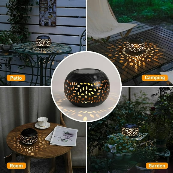 FGERFE-Solar Table Lanterns Outdoor Waterproof - LED Lamp Black Metal Table top Lights -Solar Powered Decorative Lantern for Desk Patio Garden Pathway Yard