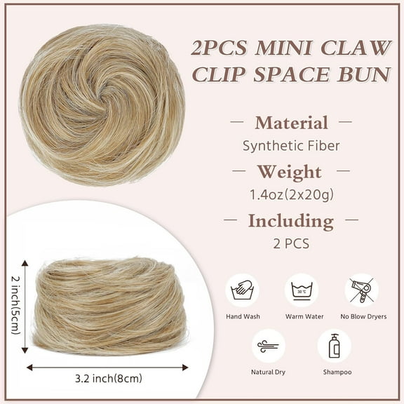 FGERFE-Space Buns Hair Pieces 2PCS Mini Claw Clip in Hair Bun Princess Leia Buns Hair Extension Updo Hairpieces for Women Girls (Dark Ash Blonde)