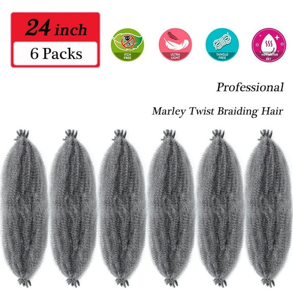 FGERFE-Springy Afro Twist Hair 24 inch Marley Hair for Faux Locs Kinky Twist Braiding Hair Grey Cuban Afro Spring Twist Crochet Hair for Women Soft Locs Marley Braid Hair Extensions by