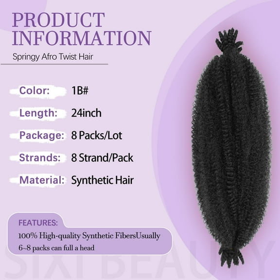 FGERFE-Springy Afro Twist Hair 24inch Marley Twist Braiding Hair 8 Packs Pre Separated Wrapping Hair for Soft Locs Kinky Twist Crochet Hair for Women (1B, 24Inch (Pack of 8))