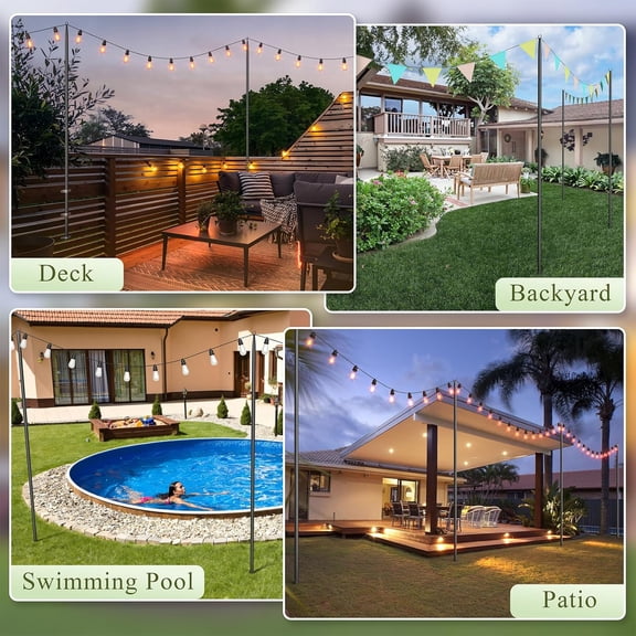 FGERFE-String Light Poles for Outside, 10ft Adjustable Metal Poles for Outdoor String Lights Hanging Light, Outdoor Light Poles with Fork, for Patio, Deck, Backyard, Garden (2 Pack)