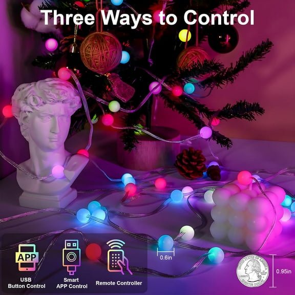 FGERFE-String Lights Indoor, RGB Smart Twinkle Light 32.8Ft 66LEDs with Music Sync, RF Remote, APP Control, USB Powered, Color Change Fairy Lights for Garden Bedroom Party Valentine's Day Decor