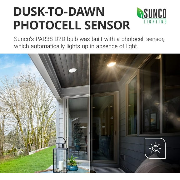 FGERFE-Sunco Outdoor LED Flood Light, Waterproof PAR38 LED Bulb, Dusk to Dawn, 120W Equivalent 15W, Exterior, Wet-Rated, 5000K Daylight 1250 LM, E26 Base, UL 4 Pack