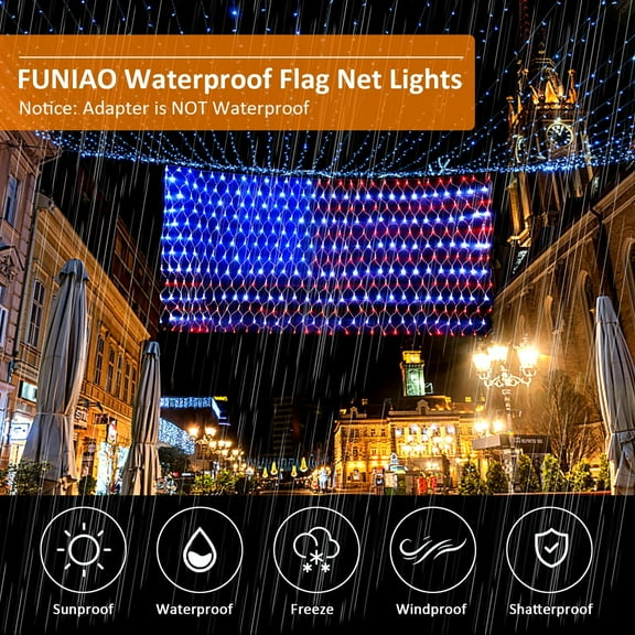 FGERFE-(Upgraded) 2-in-1 Solar Powered American Flag Lights, 420 LED Flag Net Lights, Waterproof Patriotic Ornament for Memorial Day, 4th of July, Presidential Election, Christmas