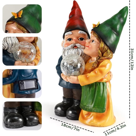 FGERFE-Valentines Day Gift, Garden Gnome Couple in Love Carrying Magic Orb with Multicolor Changing Solar Lights, Romantic Gnome Lovers Statue Outdoor Garden Patio Yard Lawn Home Wedding Party Decor