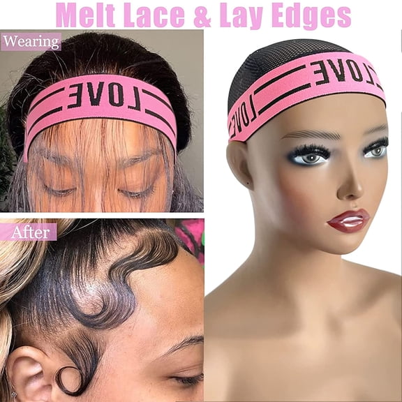FGERFE-Wig Bands For Keeping Wigs In Place, Lace Melting Band Elastic Bands for Wig Edges, 2 PCS, LovePink