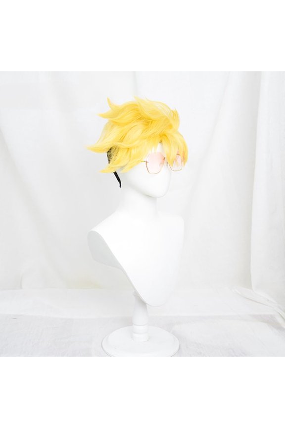 -Yellow black patchwork wig short hair yellow bangs cos anime show simulation wig 11inch (Vash the Stampede)