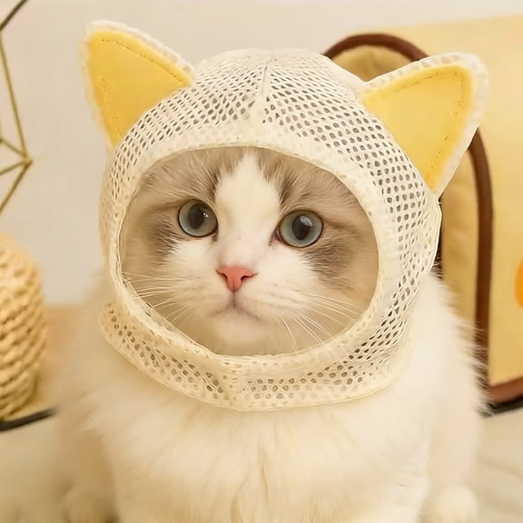 FGJH Breathable Mesh Cat Head Cover With Adjustable Belt Cat Ears Licking Scratch