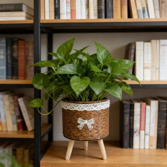 FGJH Woven Style Stand With Wooden Tripod Legs Decorative Indoor Outdoor Flowerpot Holder For Home