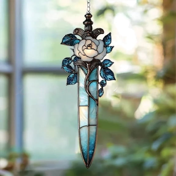 FGJHF White Rose Acrylic Faux Stained Acrylic Window Hanging