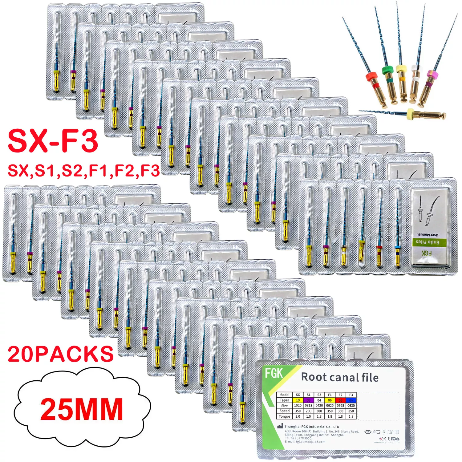 Lot De 6 Fichiers Endodontiques Rotatifs NITI 21mm - Pour Moteur Endo, Marque CICADA