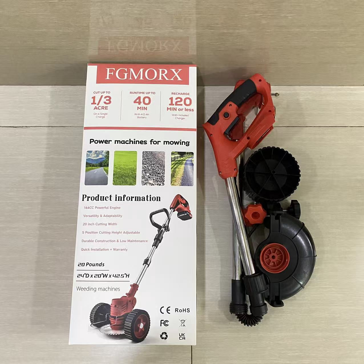 FGMORX Weeding machines,14-Inch Cordless String Trimmer & Edger, (2 x 21V 4.0Ah Electric Brush Cutter Battery Powered), Telescopic Handle, 3 Cutting Methods
