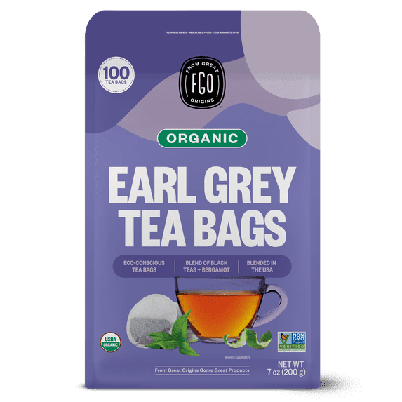 FGO Earl Grey Tea, Organic, Eco-Conscious Tea Bags (100 Count)