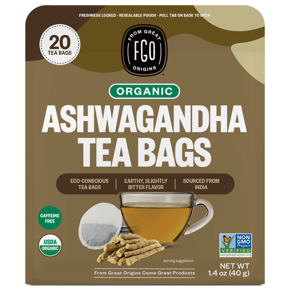 FGO Ashwagandha Tea, Organic, Eco-Conscious Tea Bags (20 Count)